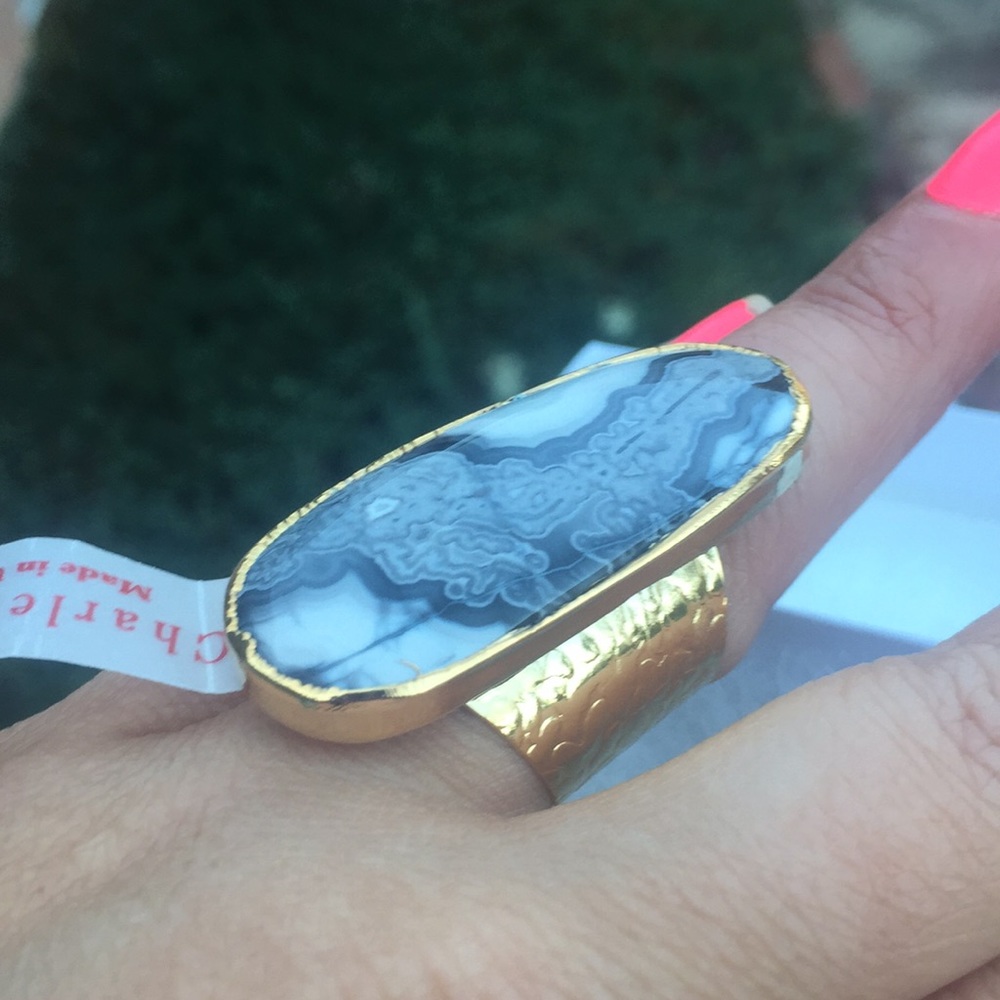 New Charlene K agate ring gold plated adjustable